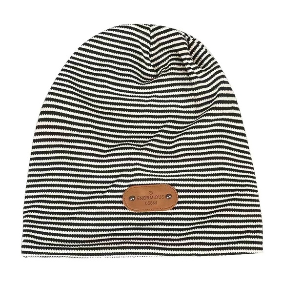 New! Unisex Black & White Striped Thin Scully Slouchy Beanie - Picture 3 of 8